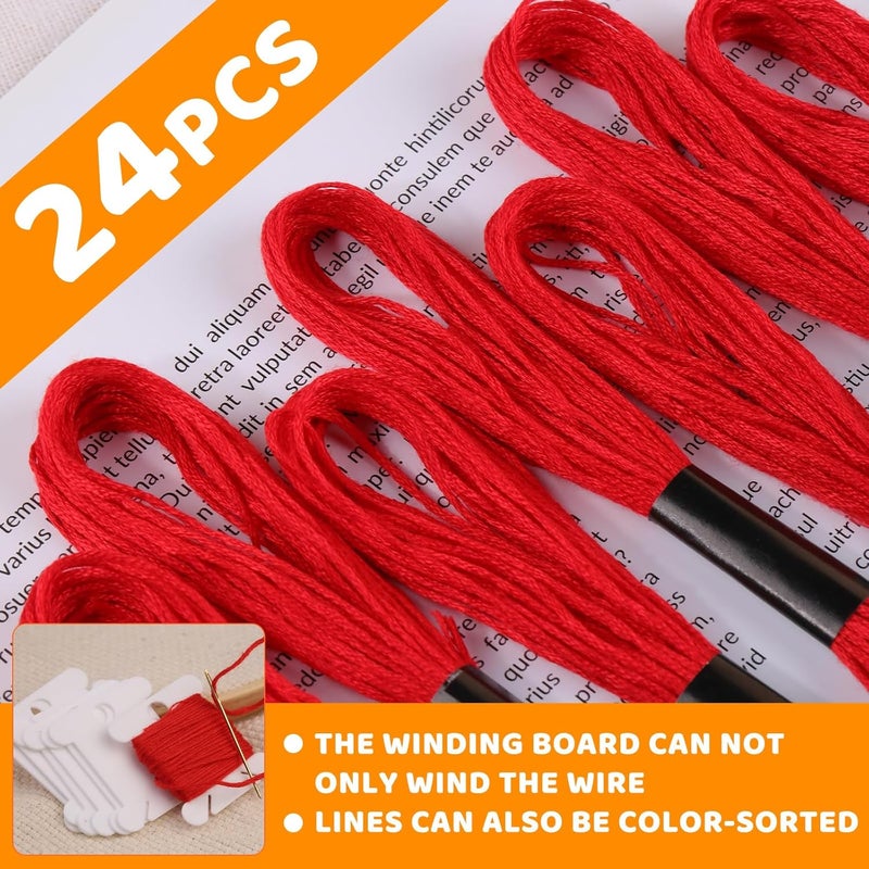 Dercuy 24 Skeins Red Embroidery Floss, Red Embroidery Cross Floss, Embroidery Thread Floss Set Including Plastic Floss Bobbins for Embroidery and Sewing - Image 4
